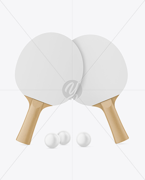 Two Ping Pong Paddles with Wooden Handles & Balls Mockup