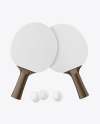 Two Ping Pong Paddles with Dark Wooden Handles & Balls Mockup