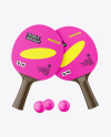 Two Ping Pong Paddles with Dark Wooden Handles & Balls Mockup