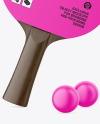 Two Ping Pong Paddles with Dark Wooden Handles & Balls Mockup