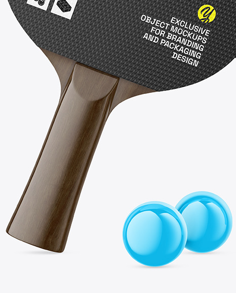 Two Ping Pong Paddles with Dark Wooden Handles & Balls Mockup