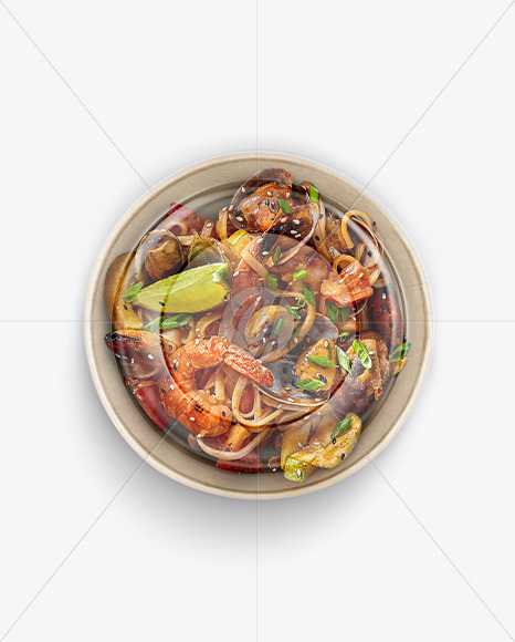 Paper Bowl With Noodles And Seafood Mockup