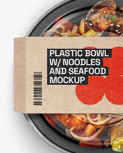 Paper Bowl With Noodles And Seafood Mockup