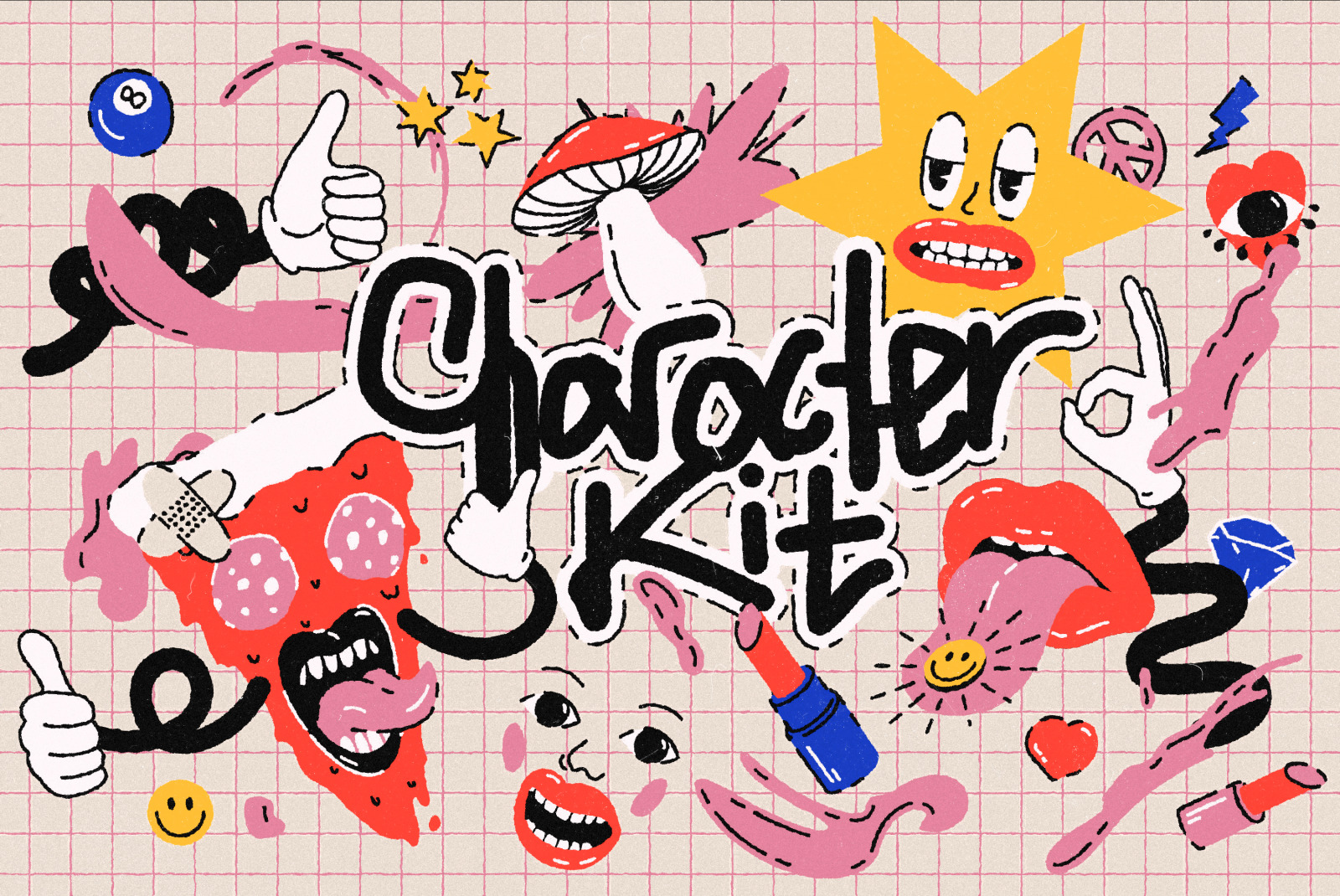 Vector Bold Doodle Characters Kit