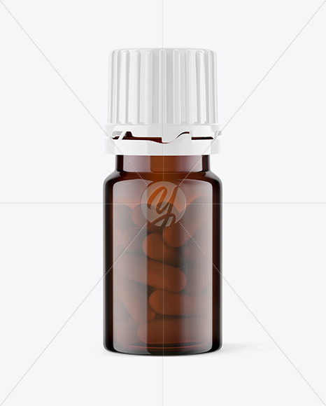 Amber Glass Bottle With Pills Mockup