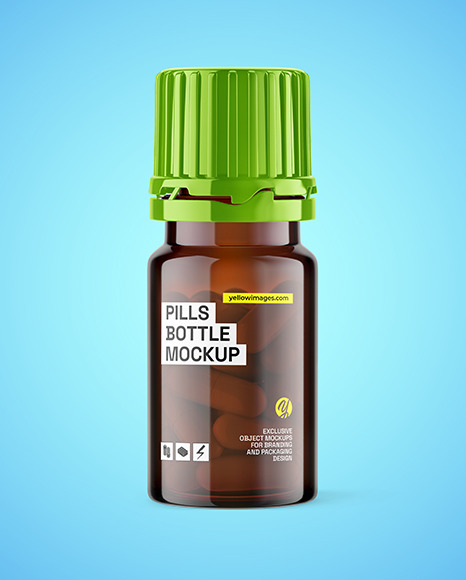 Amber Glass Bottle With Pills Mockup