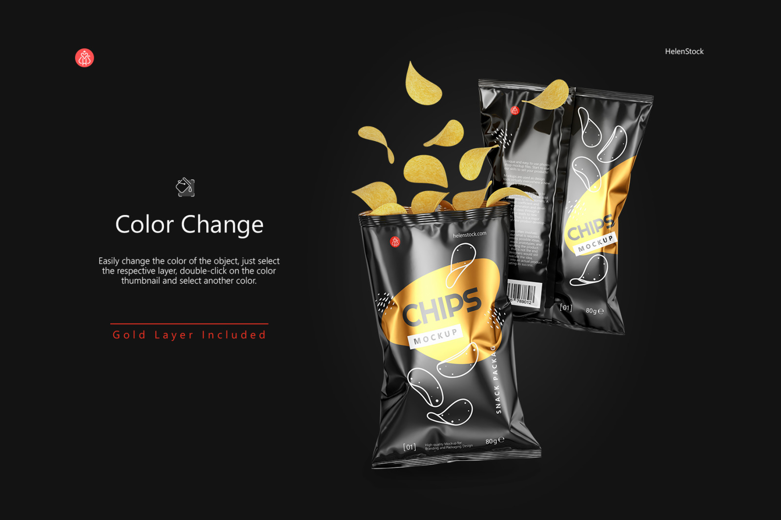 Two Glossy Snack Package with Chips Mockup Two Glossy Snack Package with Chips Mockup