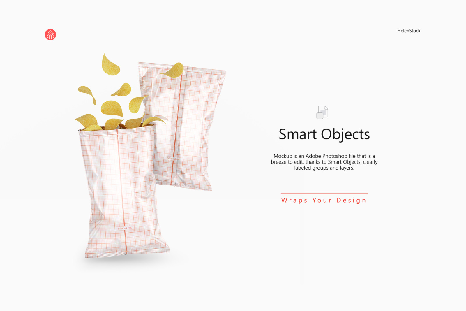 Two Glossy Snack Package with Chips Mockup Two Glossy Snack Package with Chips Mockup
