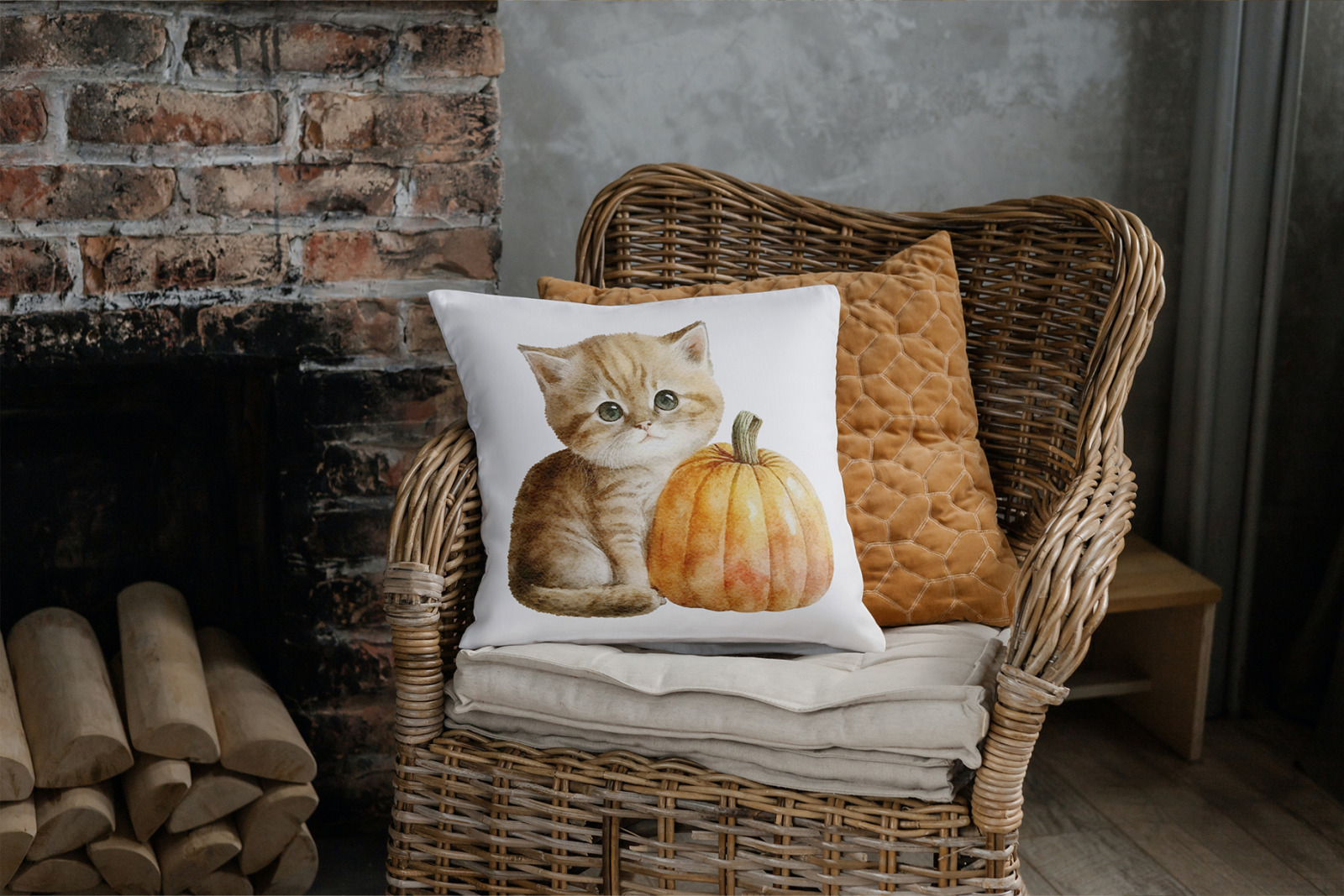 Kittens with pumpkins clipart