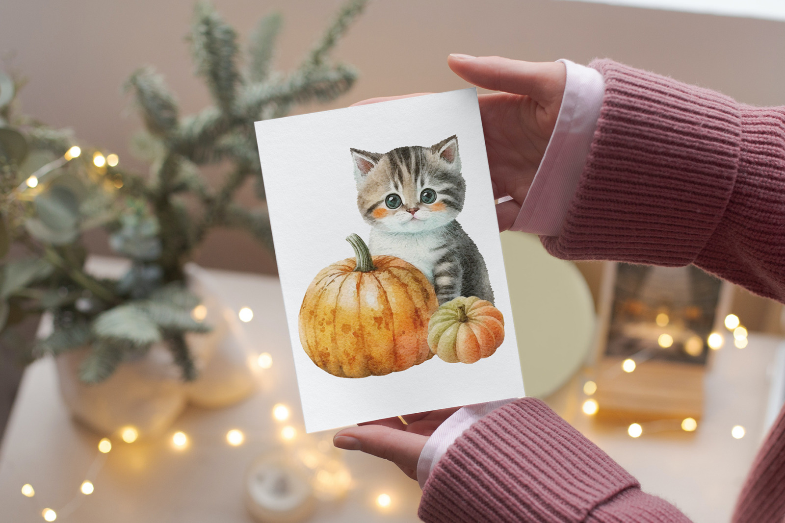 Kittens with pumpkins clipart