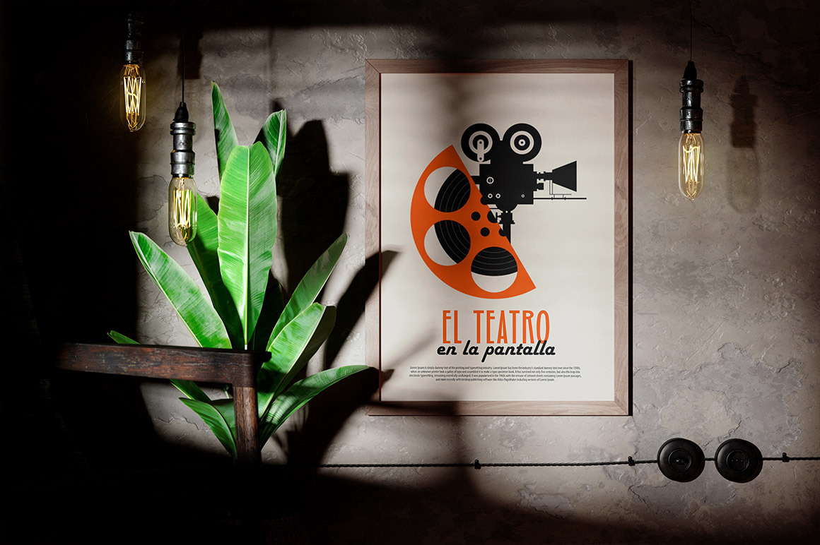 Poster On The Wall In Vintage Dark Interior Mockup