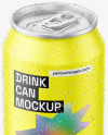 Matte Aluminium Drink Can w/ Drops Mockup