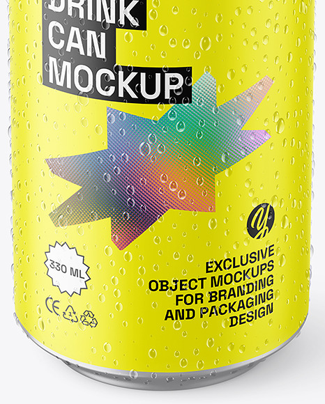 Matte Aluminium Drink Can w/ Drops Mockup