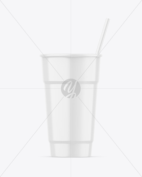 Glossy Plastic Cup w/ Straw Mockup