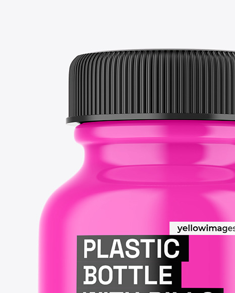 Glossy Plastic Bottle with Pills Mockup