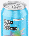 Glossy Aluminium Drink Can w/ Drops Mockup