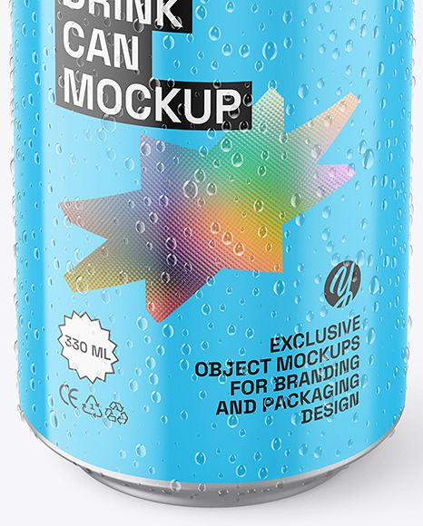 Glossy Aluminium Drink Can w/ Drops Mockup