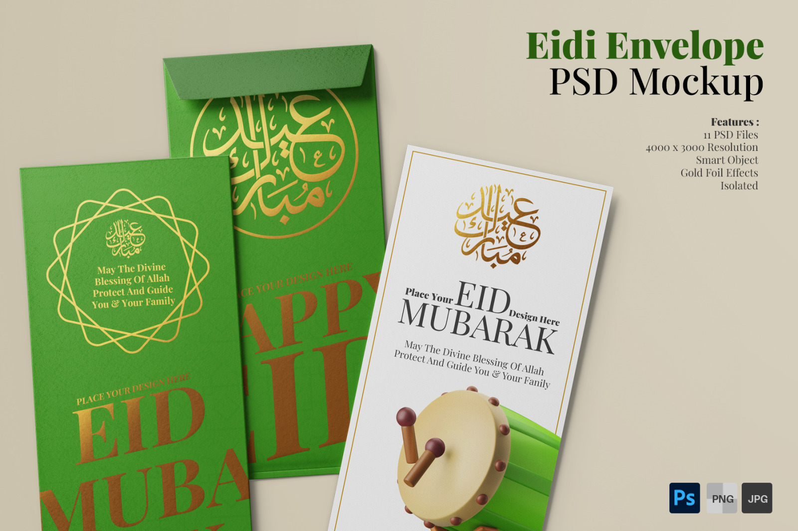 Eidi Gift Envelope Stationery PSD Mockup Set Eidi Gift Envelope Stationery PSD Mockup Set