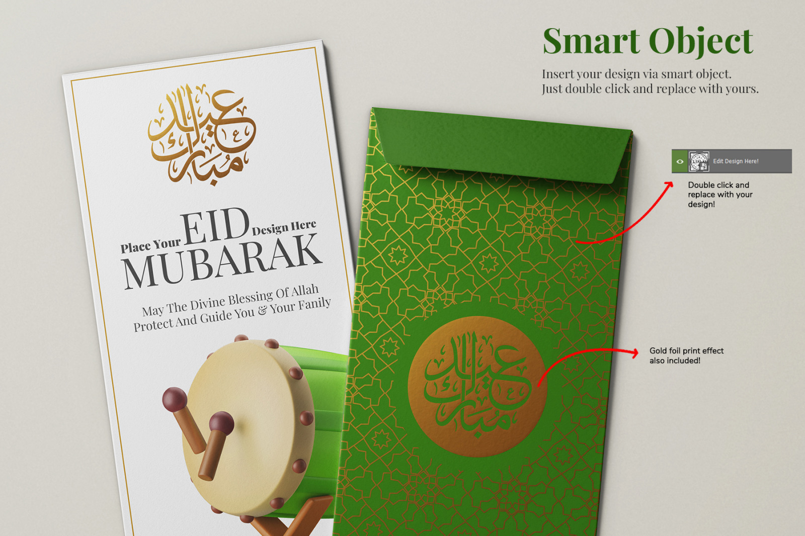 Eidi Gift Envelope Stationery PSD Mockup Set Eidi Gift Envelope Stationery PSD Mockup Set