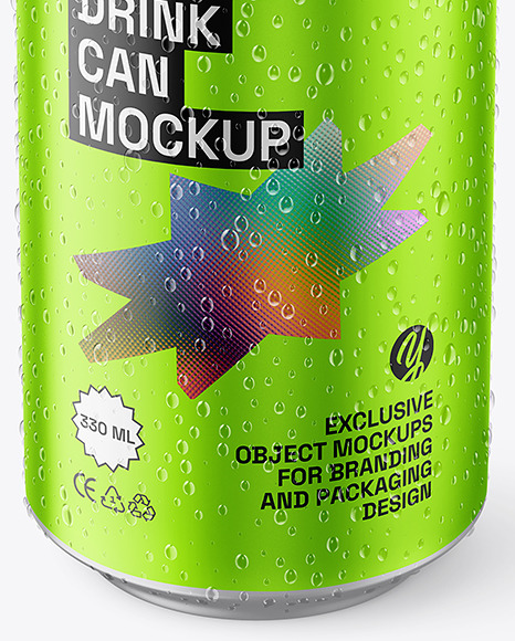 Matte Metallic Aluminium Can w/ Condensation Mockup