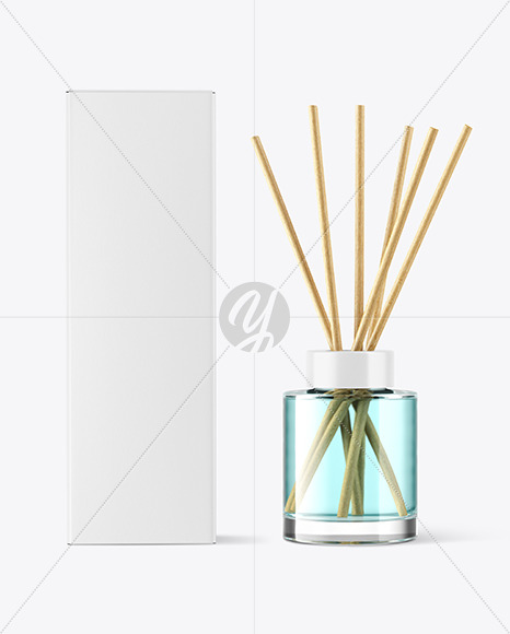 Clear Glass Diffuser Bottle w/ Box Mockup