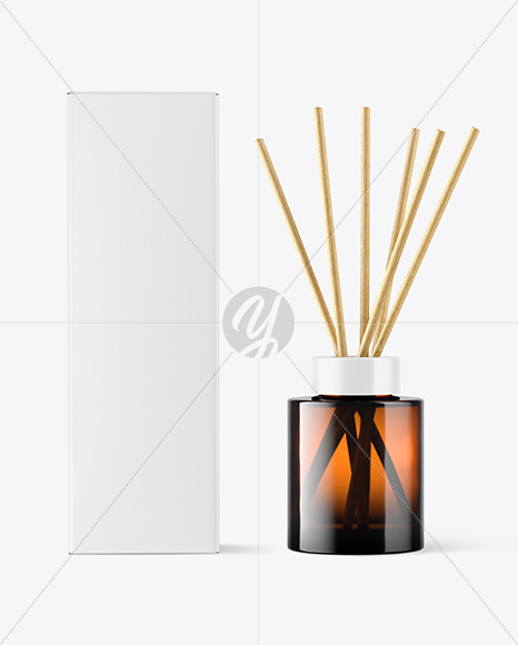 Amber Glass Diffuser Bottle w/ Box Mockup