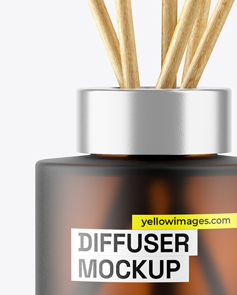 Frosted Amber Glass Diffuser Bottle w/ Box Mockup