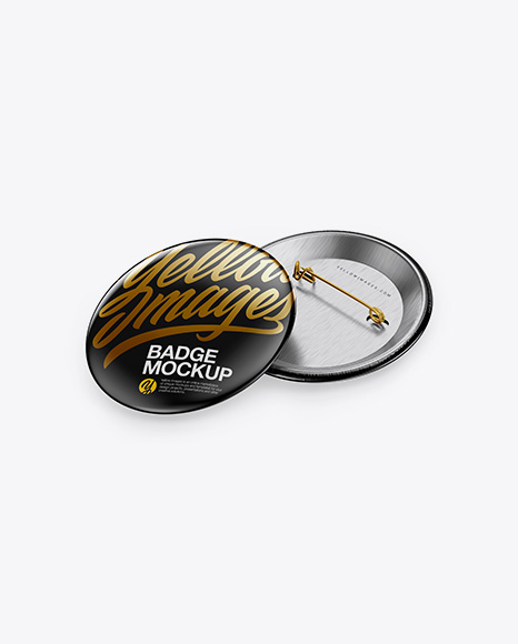 Two Button Pins Mockup - Half Side View (High Angle Shot)