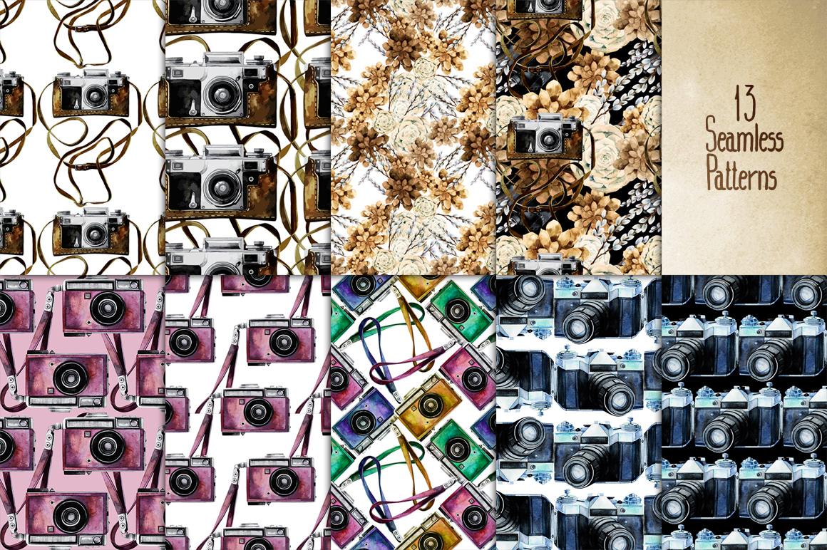Vintage watercolor camera collection Vintage watercolor camera collection