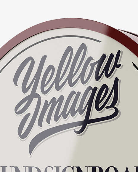 Round Signboard W/ Glossy Trim Mockup - Half Side View - Free Download