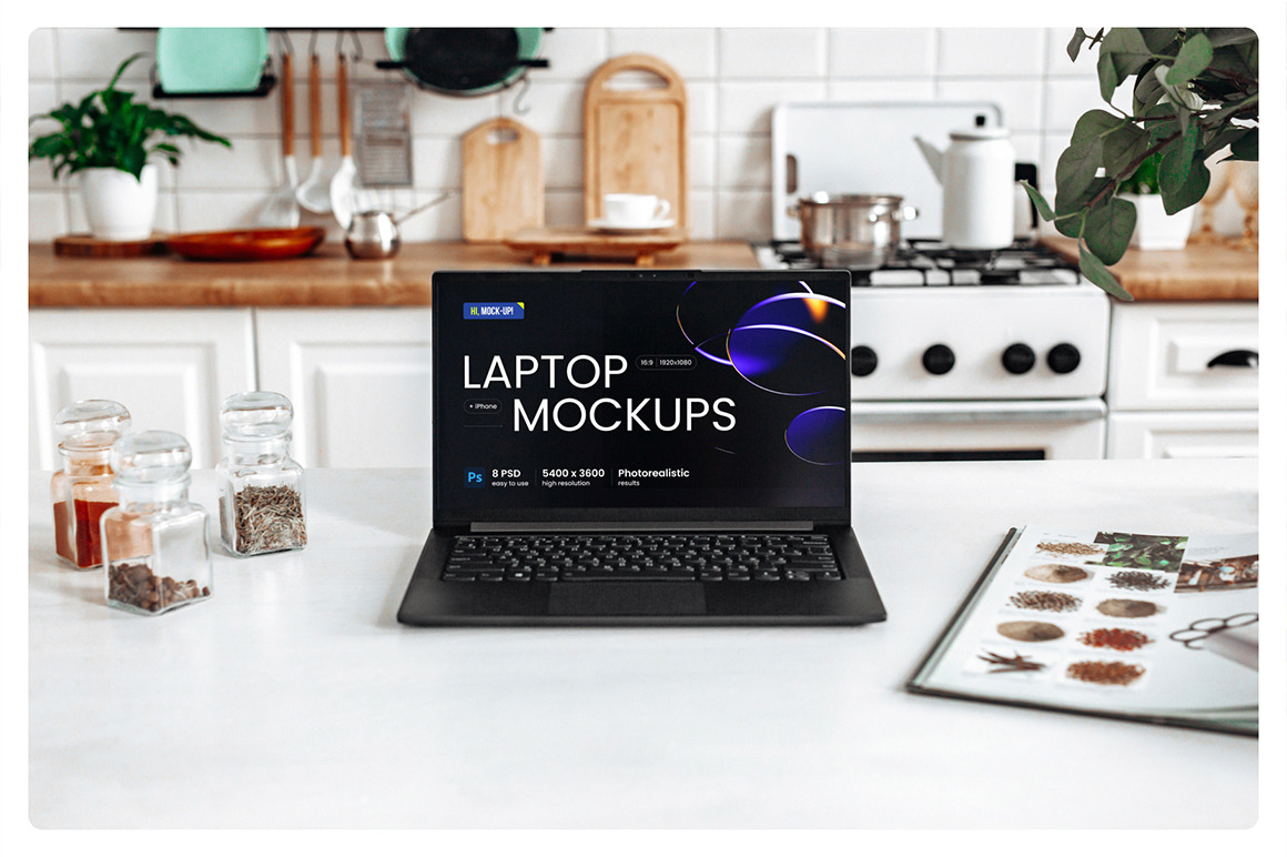 8 Device PSD Mockups | LAPTOP + IPHONE