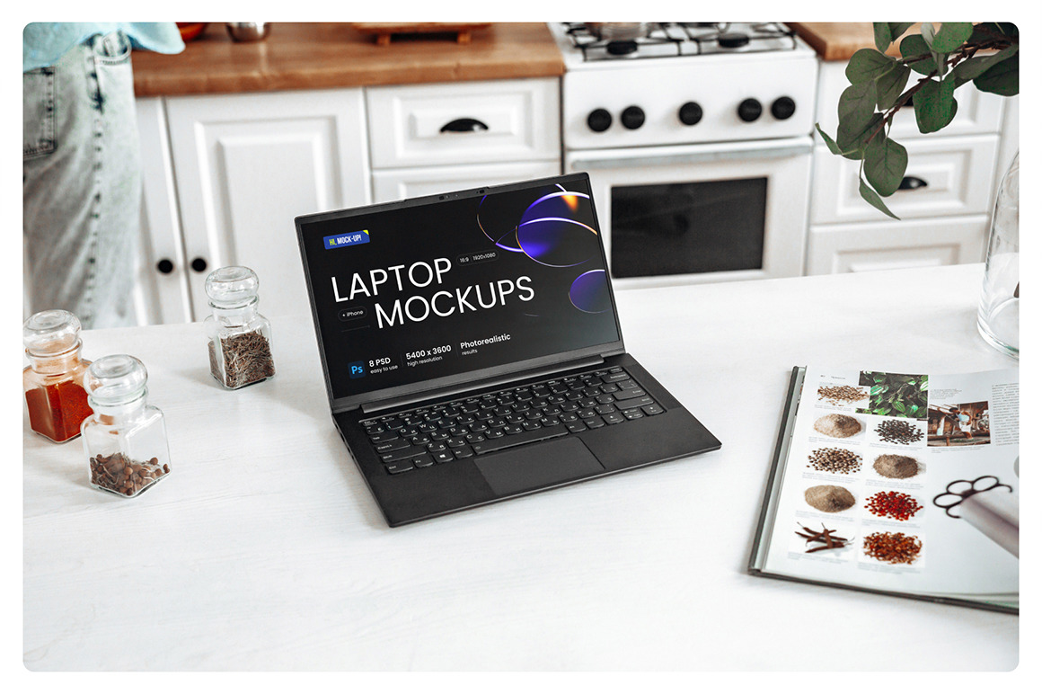 8 Device PSD Mockups | LAPTOP + IPHONE