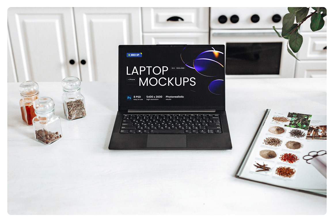 8 Device PSD Mockups | LAPTOP + IPHONE