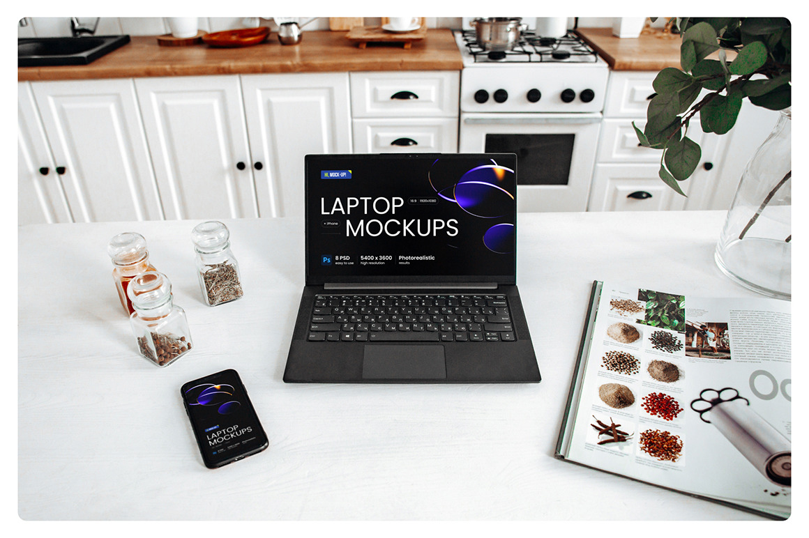 8 Device PSD Mockups | LAPTOP + IPHONE 8 Device PSD Mockups | LAPTOP + IPHONE