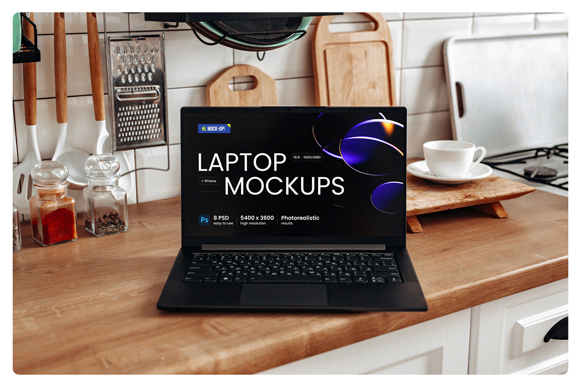 8 Device PSD Mockups | LAPTOP + IPHONE