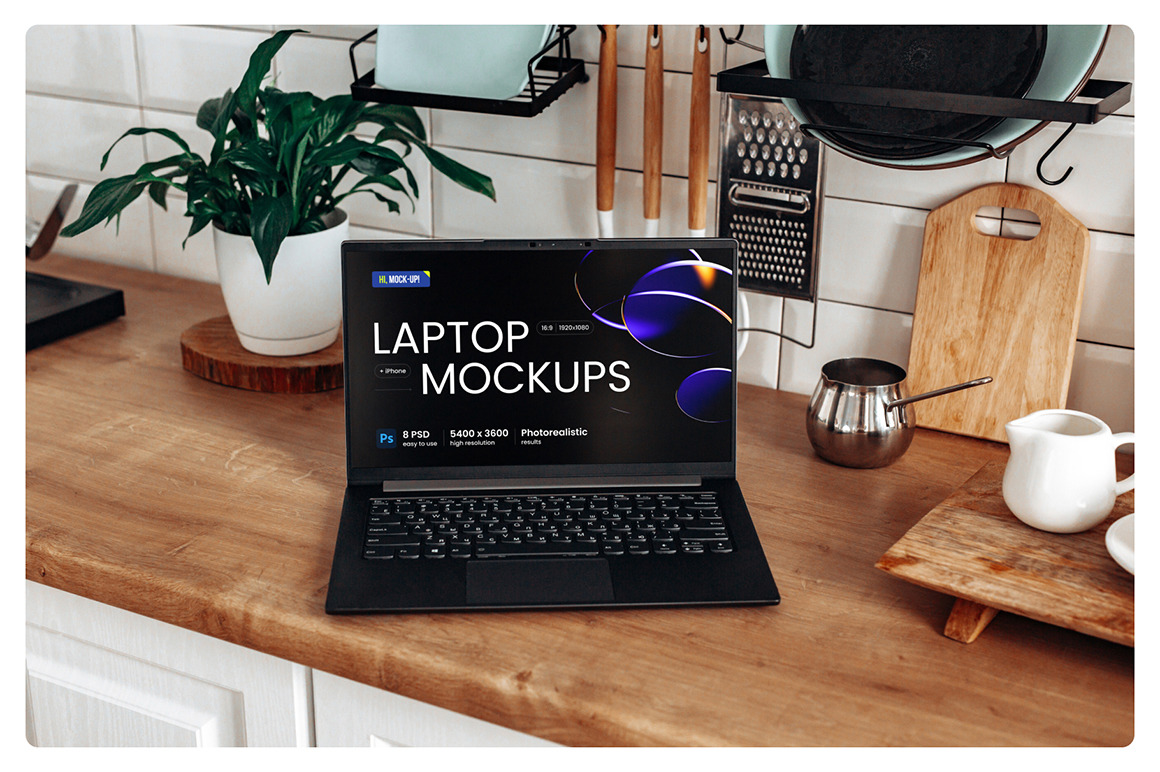 8 Device PSD Mockups | LAPTOP + IPHONE