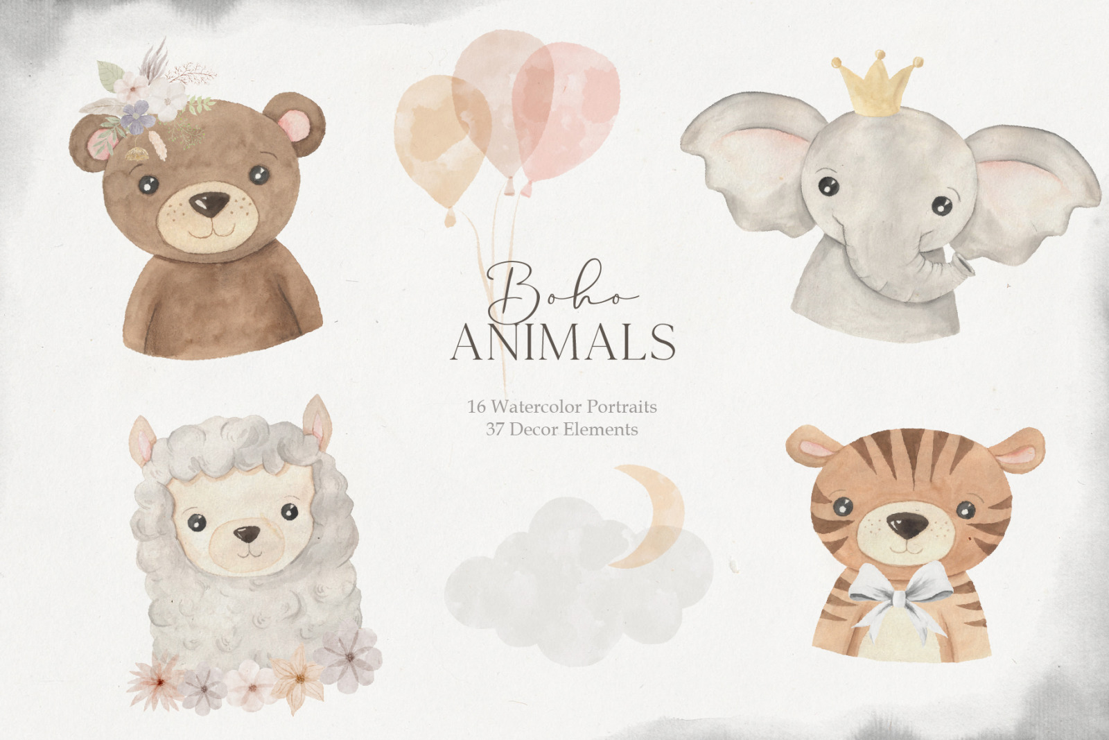 Boho Animal Portraits watercolor set