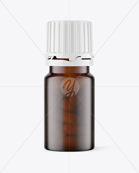 Frosted Amber Bottle With Pills Mockup