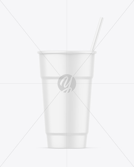 Matte Plastic Cup w/ Straw Mockup