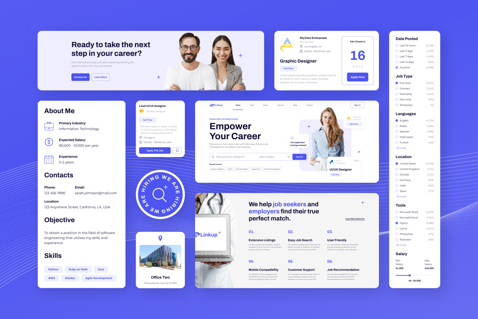 Joblinkedup, the clean white blue job board marketplace website