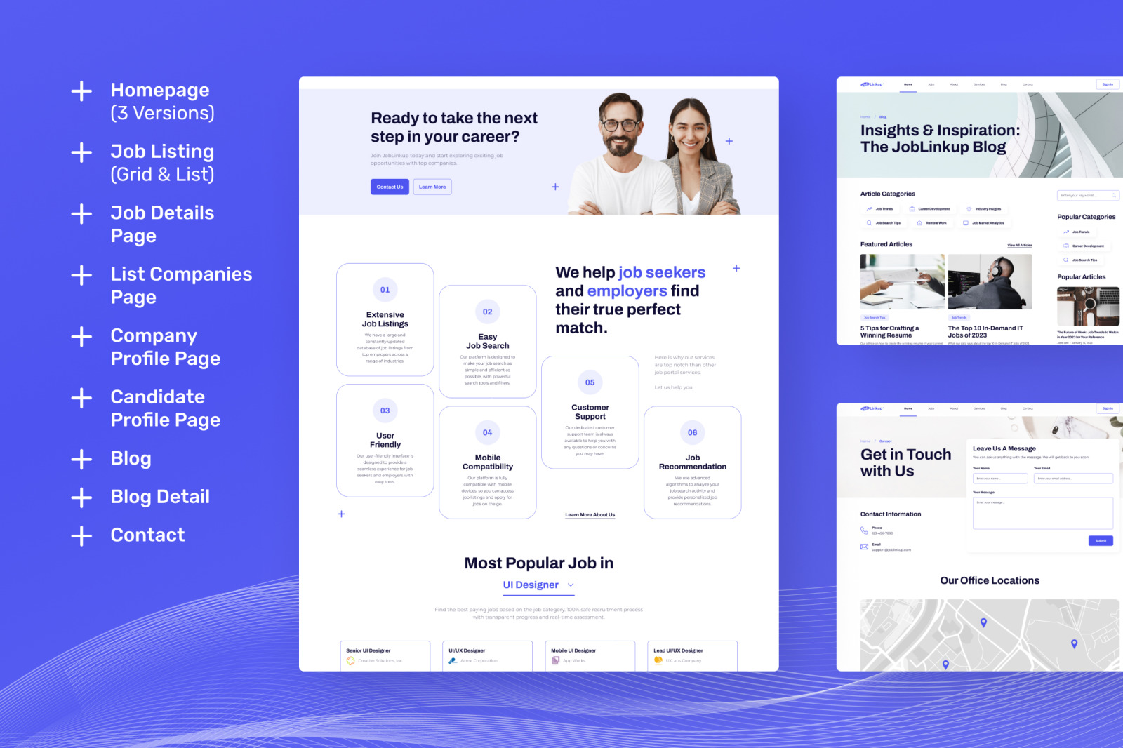 Joblinkedup, the clean white blue job board marketplace website