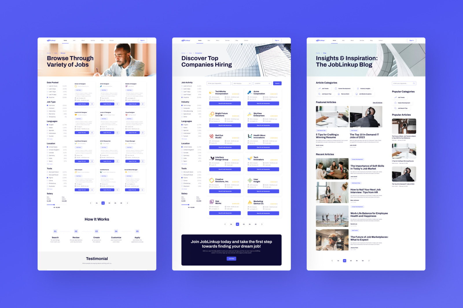 Joblinkedup, the clean white blue job board marketplace website Joblinkedup, the clean white blue job board marketplace website