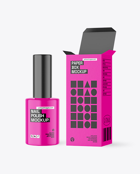 Opened Box With Nail Polish Bottle Mockup - Clean