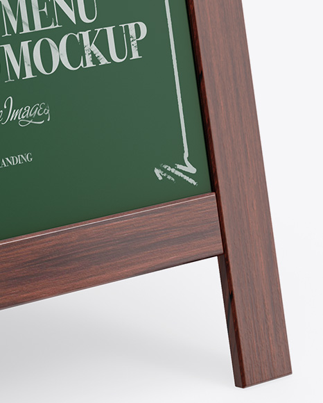 Wooden Street Menu Board Mockup - Half-Side View