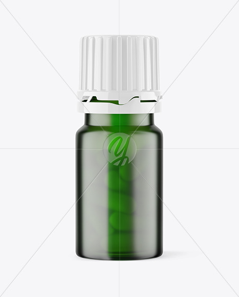 Frosted Green Glass Bottle With Pills Mockup