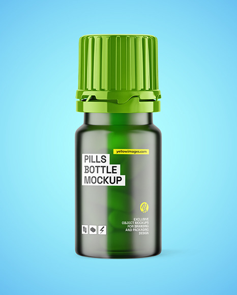 Frosted Green Glass Bottle With Pills Mockup