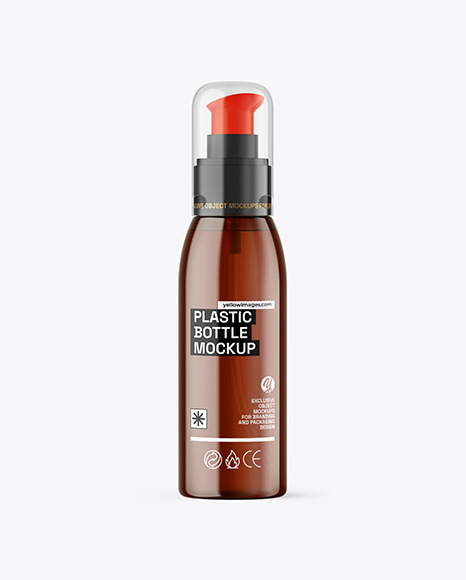 Amber Cosmetic Bottle with Pump Mockup Amber Cosmetic Bottle with Pump Mockup