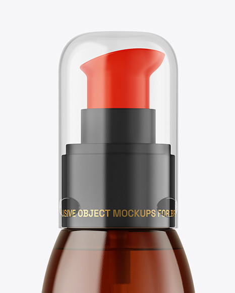Amber Cosmetic Bottle with Pump Mockup Amber Cosmetic Bottle with Pump Mockup