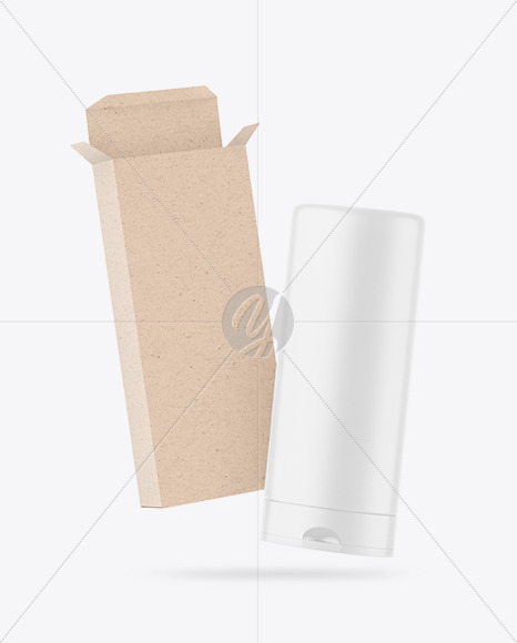 Opened Kraft Box With Cosmetic Tube Mockup