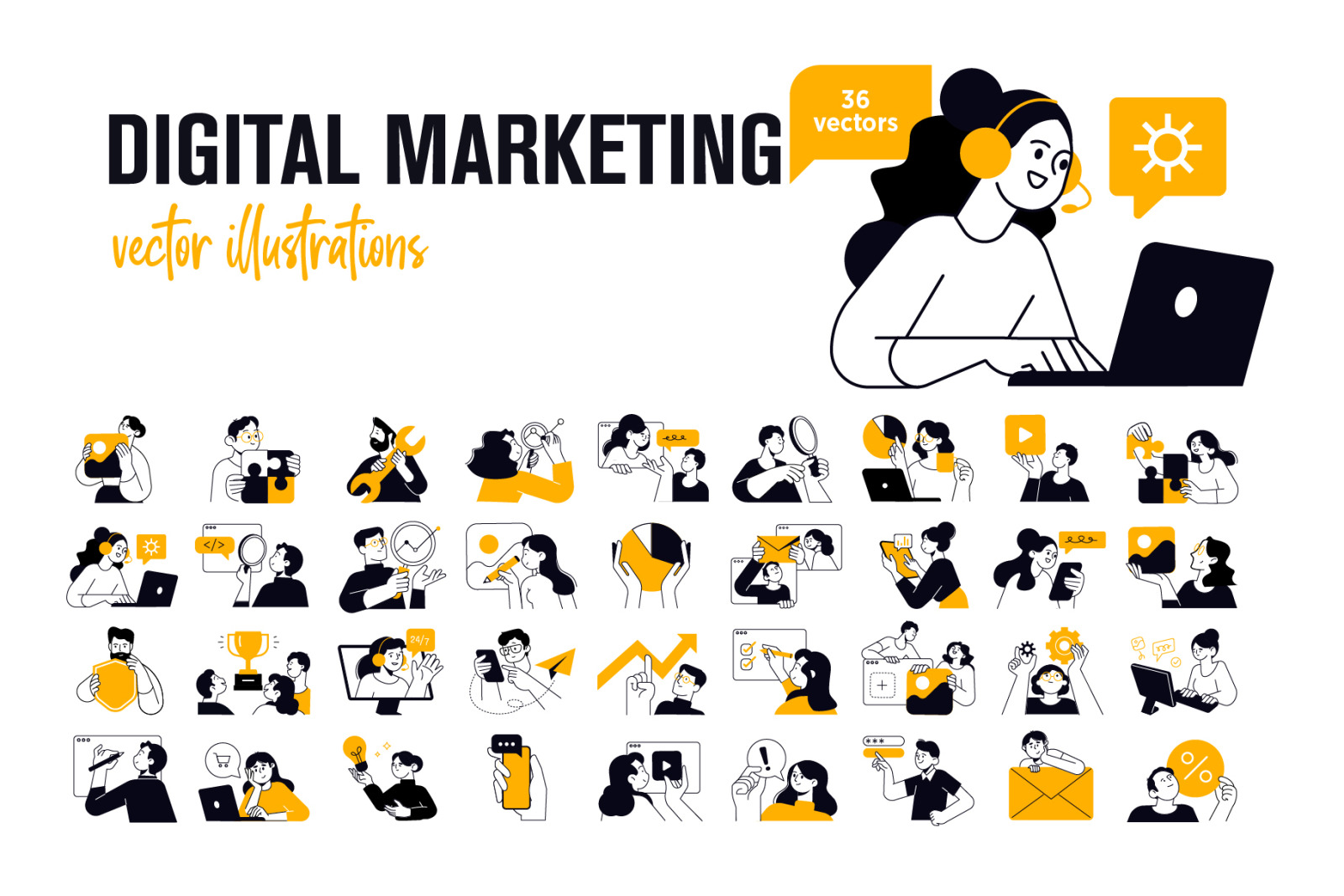 Set Of Digital Marketing People Illustrations